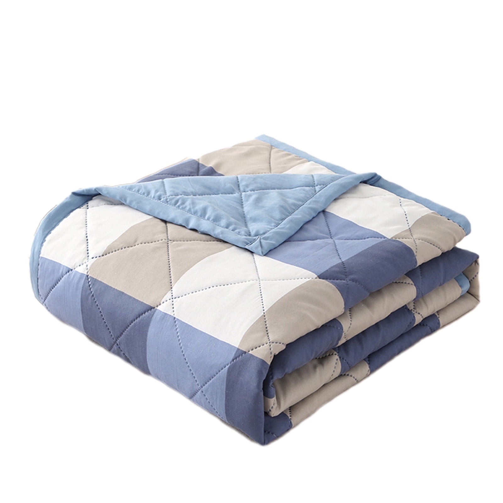 AYktou Reversible Patchwork Quilts Queen Size, 78.74x59.05in Lightweight Plaid Bedspreads Coverlets Quilt Bedding Blanket for All Seasons Blue