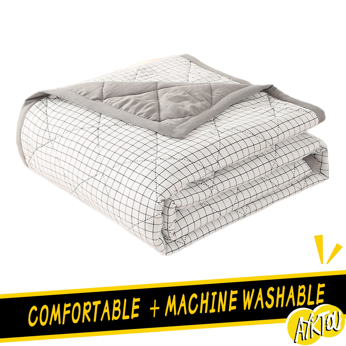 AYktou Reversible Patchwork Quilts Queen Size, 78.74x59.05in Lightweight Plaid Bedspreads Coverlets Quilt Bedding Blanket for All Seasons White