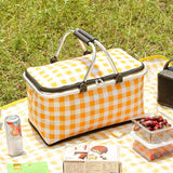 Kdkad Picnic Basket, Collapsible Shopping Basket with Lid Large Market Basket with Handles Reusable Folding Grocery Basket Insulated Cooler Bag for Picnic Travel 18.5×8.7×10.6 in Green