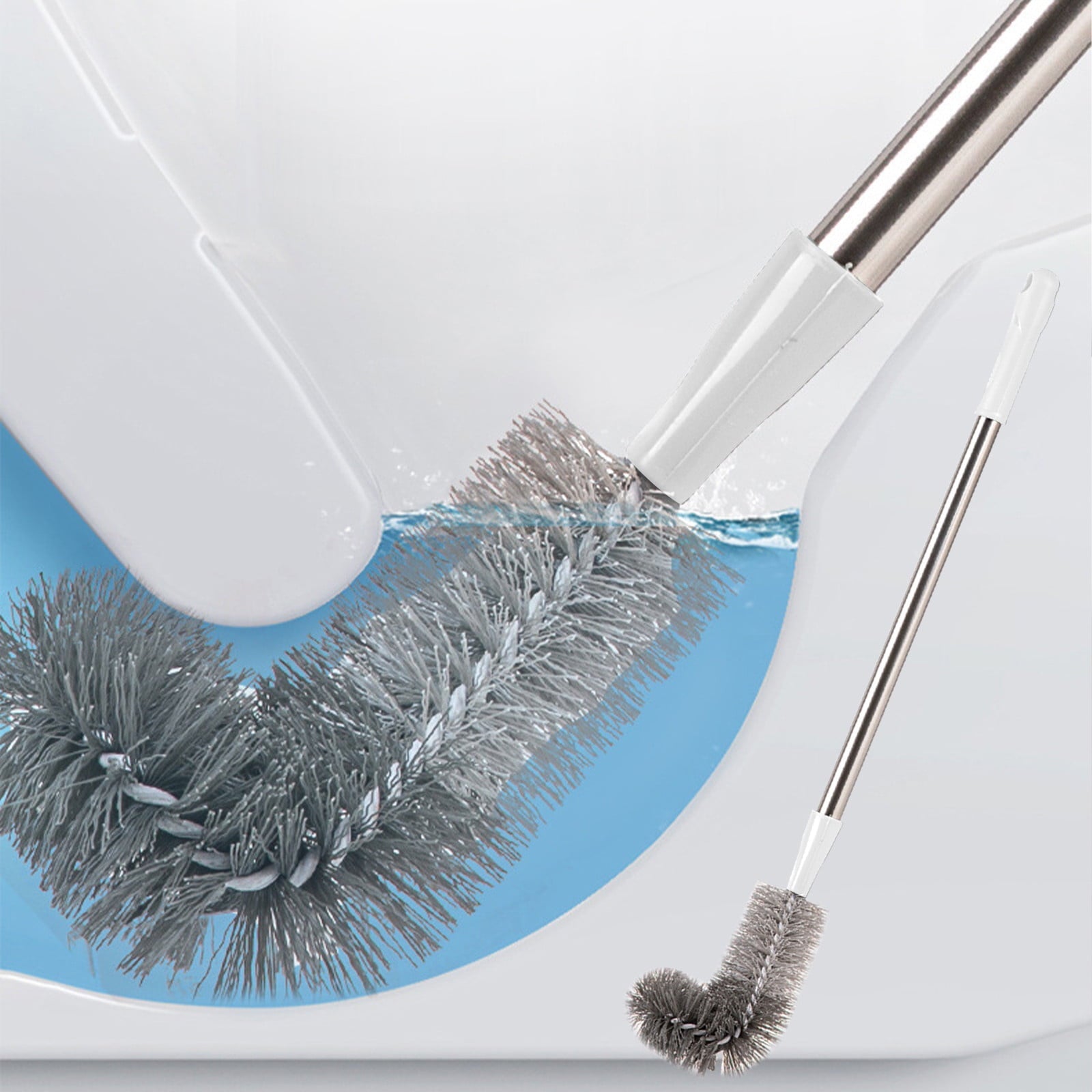 Kdkad Toilet Brush, Curved Design Angled Cleaner Brush Scrubber for Deep Cleaning, Long Plastic Handle and Flexible Bristles Bathroom Toilet Bowl Brush 20×4.5 in White