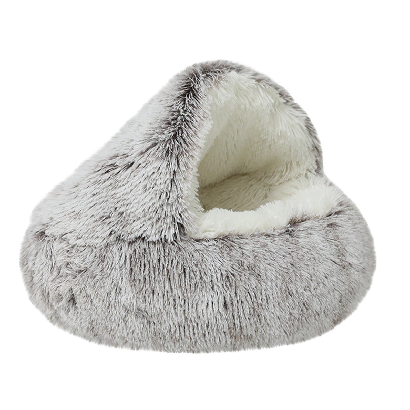 Darzheoy Calming Dog Beds & Cat Cave Bed with Hooded Cover, Removable Washable Round Beds for Small Medium Pets, Anti-Slip Plush Coved Bed for Pet (20"x20") F