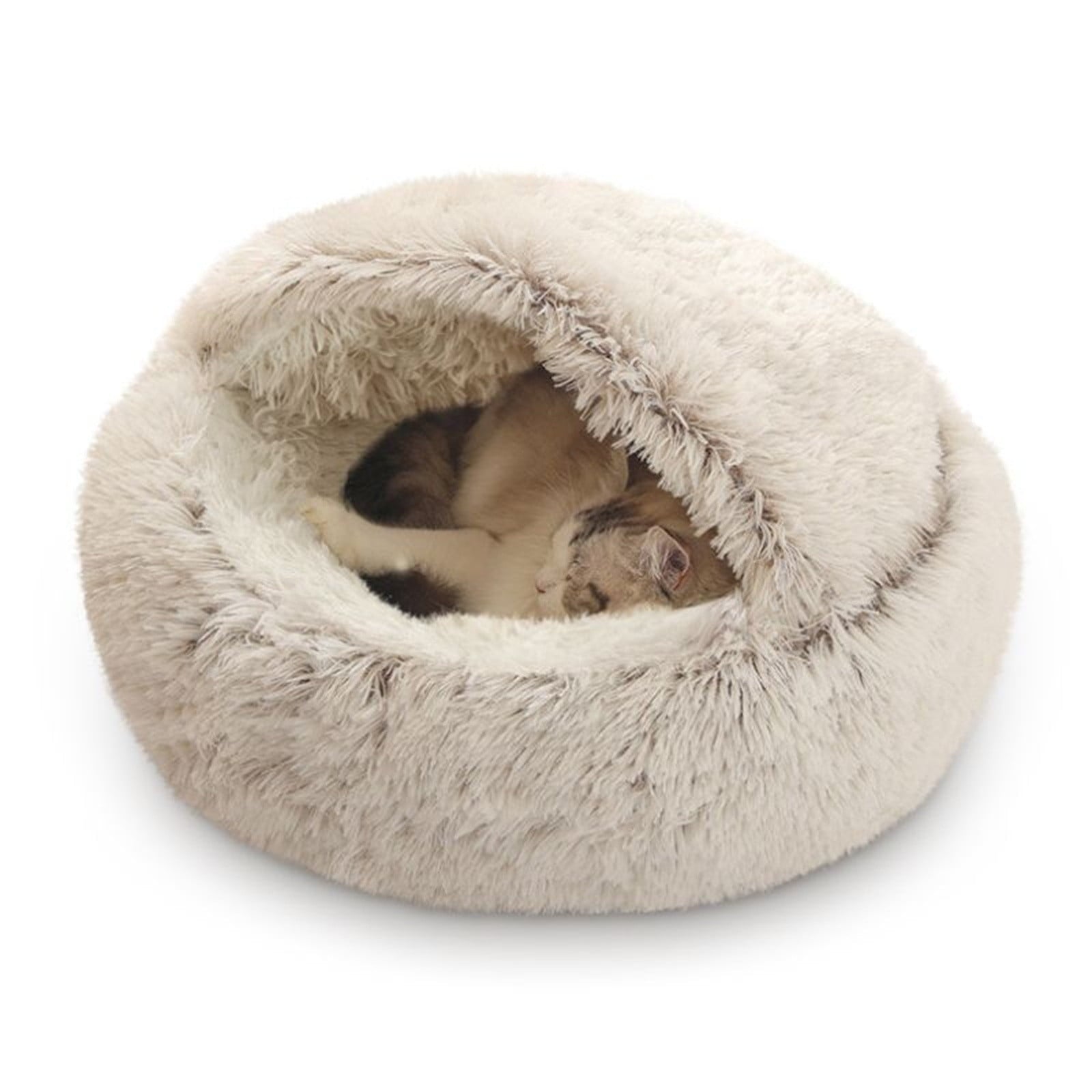 Darzheoy Cat Bed Round Plush Hooded Cat Bed Cave, for Indoor Cats or Small Dog Beds, Calming Pet Beds Calm Anti-nxiety Dog Bed, Waterproof Bottom Washable (16"x16") Coffee