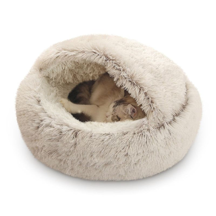 Darzheoy Cat Bed Round Plush Hooded Cat Bed Cave, for Indoor Cats or Small Dog Beds, Calming Pet Beds Calm Anti-nxiety Dog Bed, Waterproof Bottom Washable (16"x16") Coffee