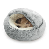 Darzheoy Cat Bed Round Plush Hooded Cat Bed Cave, for Indoor Cats or Small Dog Beds, Calming Pet Beds Calm Anti-nxiety Dog Bed, Waterproof Bottom Washable (16"x16") Gray