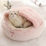 Darzheoy Cat Bed Round Plush Hooded Cat Bed Cave, for Indoor Cats or Small Dog Beds, Calming Pet Beds Calm Anti-nxiety Dog Bed, Waterproof Bottom Washable (16"x16") Pink