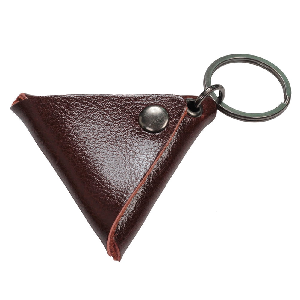 YARNOW Guitar Pick Holder Genuine Leather Guitarra Plectrum Case Bag Triangle Keychain Accessories (Brown)