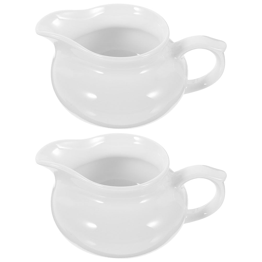 YARNOW Set of 2 Ceramic Gravy Boats with Handle, Portable Sauce Dispensers for Kitchen and Dining Table