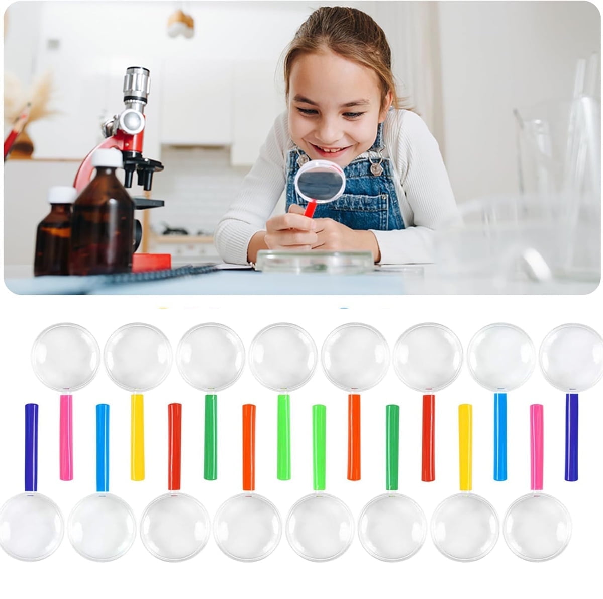 Tutuviw 20 Pcs Mini Plastic Magnifying Glass for Kids,4 Inch Bulk Colorful Hand Lens,Magnifier for Children Science Class Favor Outdoor Observation Supplies Party Decorations, Colors Mixture