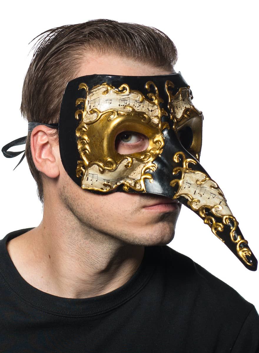 Long Nose Mens Venetian Masquerade Mask with Music Notes