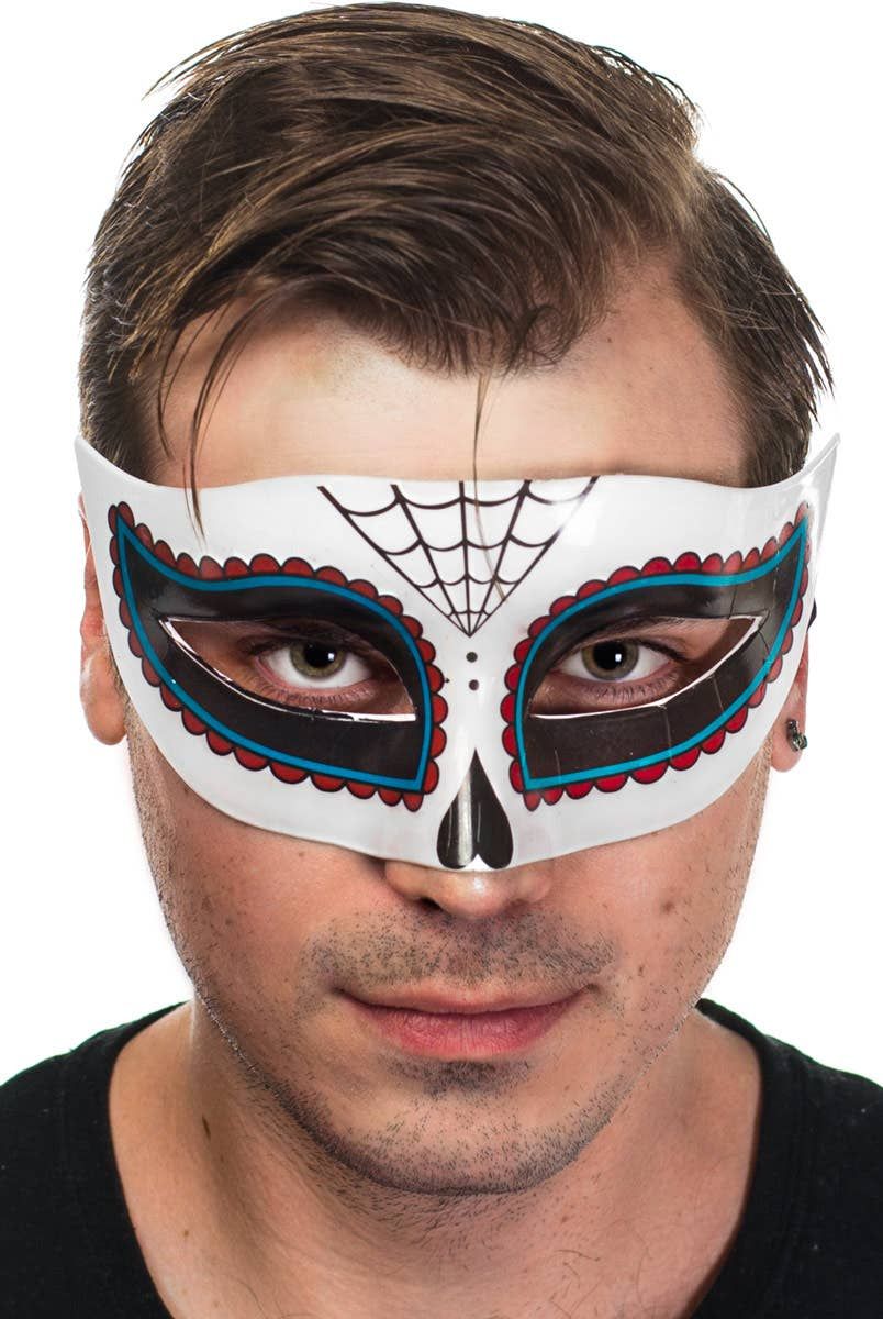 Spider Eyes Day of the Dead Red and Blue Masquerade Mask