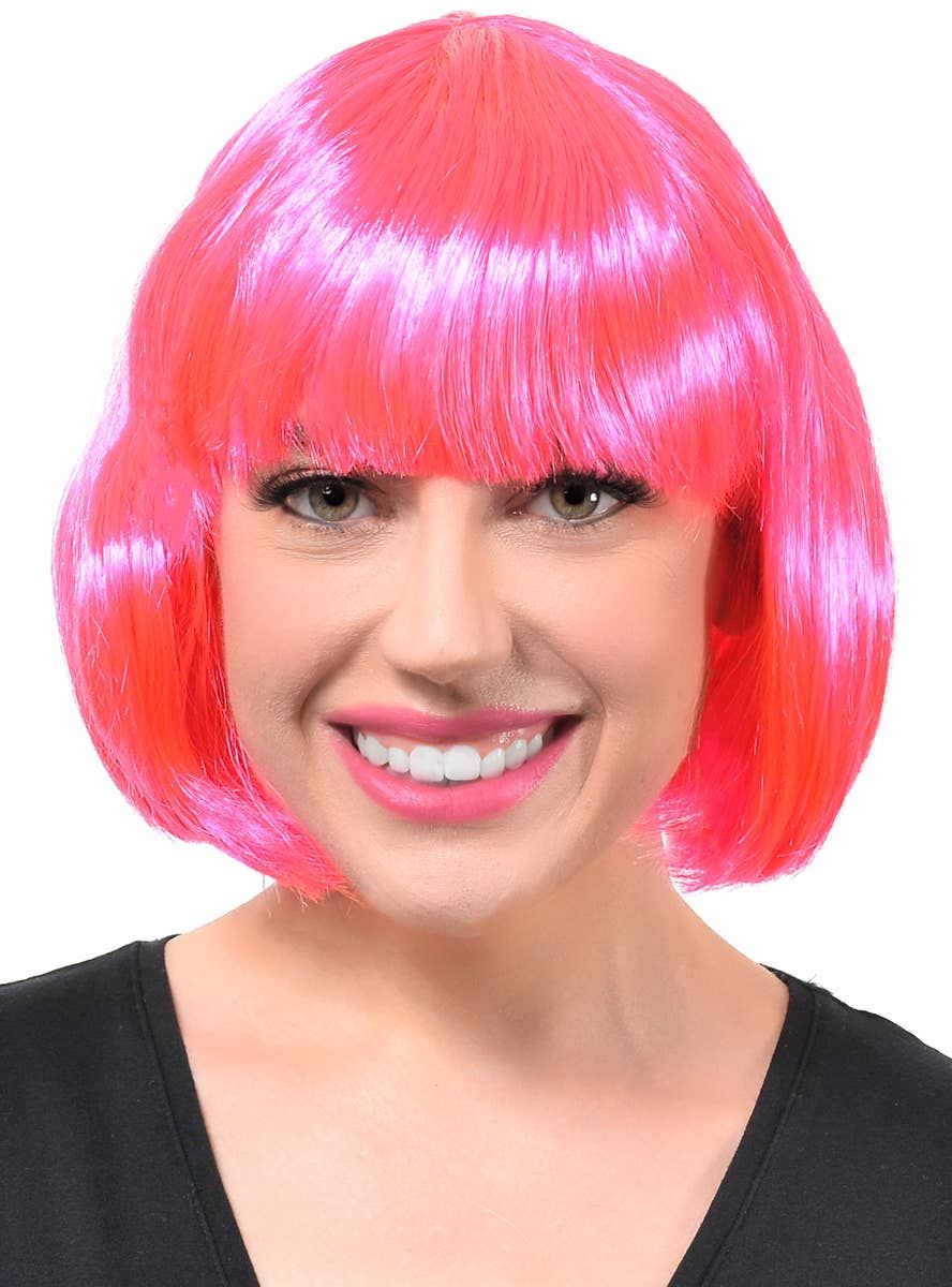 Short Hot Pink Womens Bob Costume Wig with Bangs