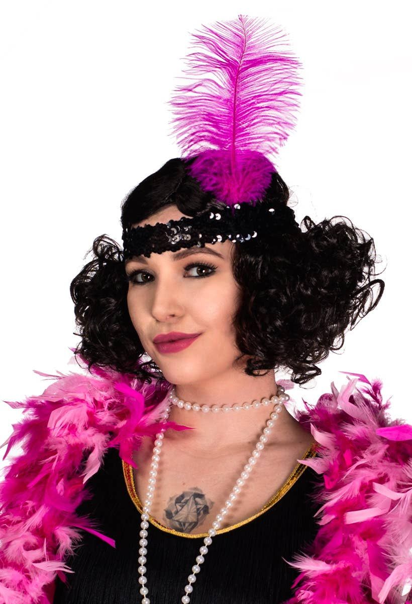 Soft Feather Pink and Black 1920s Flapper Headband