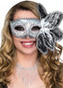 Brocade Side Flower Deluxe Silver Masquerade Mask