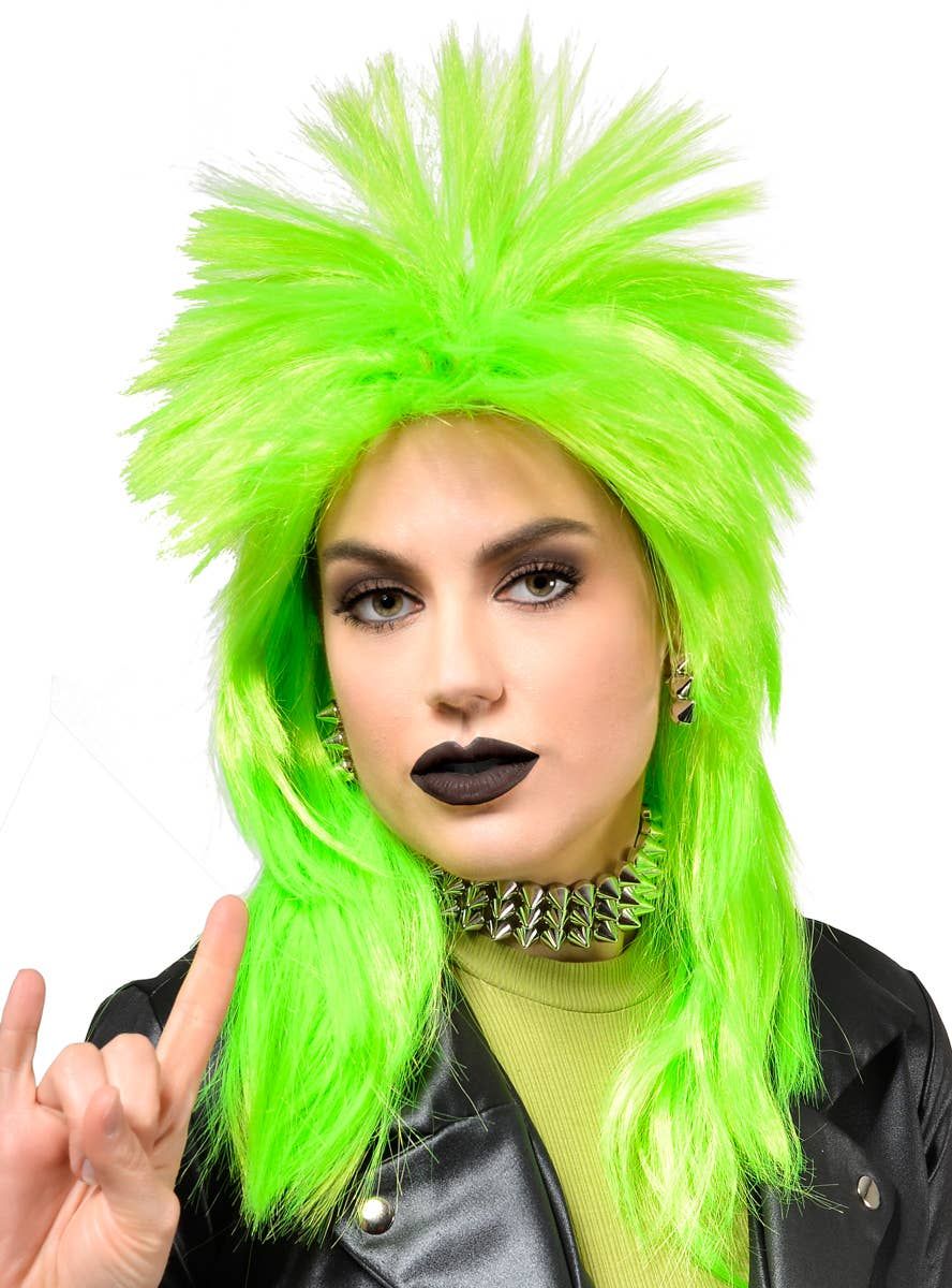 Neon Green 1980s Punk Rocker Womens Costume Wig
