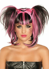 Messy Black and Pink Pigtails Womens Halloween Wig