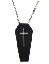Black Leather Coffin with White Cross Halloween Necklace