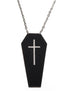 Black Leather Coffin with White Cross Halloween Necklace