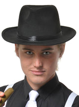 Gangster 1920s Adults Fedora Hat in Black