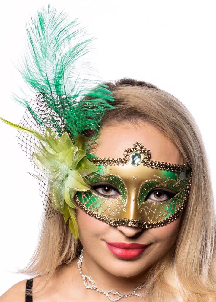 Victorian Green and Gold Masquerade Mask