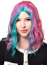 Mid Length Wavy Pink Purple and Teal Womens Costume Wig