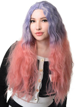 Long Wavy Purple to Pink Ombre Womens Costume Wig