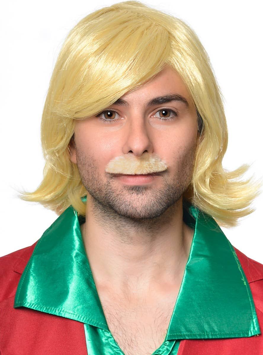 70s Newsreader Mens Golden Blonde Wig with Moustache