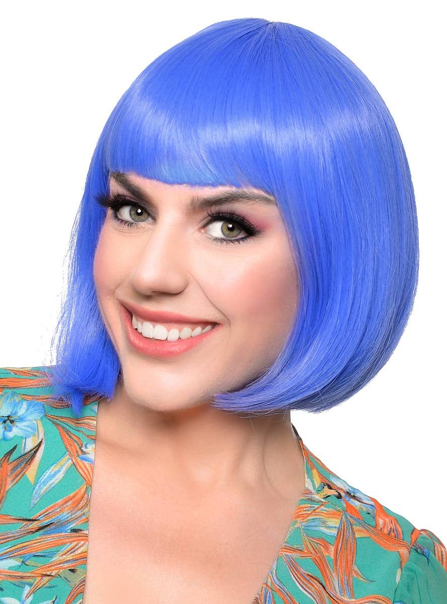 Short Cobalt Blue Heat Resistant Bob Fashion Wig with Fringe