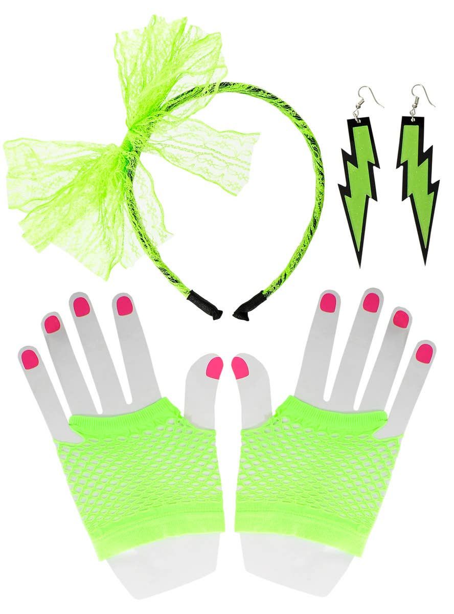 1980s Neon Green 3 Piece Costume Accessory Set