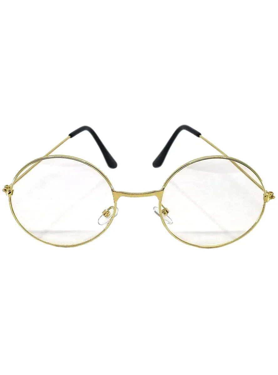 Round Gold Frame Clear Lens Costume Glasses