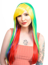 Bright Rainbow Layered Womens Straight Costume Wig