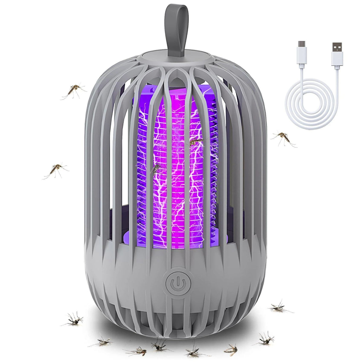 Indoor & Outdoor Rechargeable Fly Trap Mosquito Zapper with USB Power Supply, Powerful Electric Mosquito Trap Portable Dual-Function, Gray