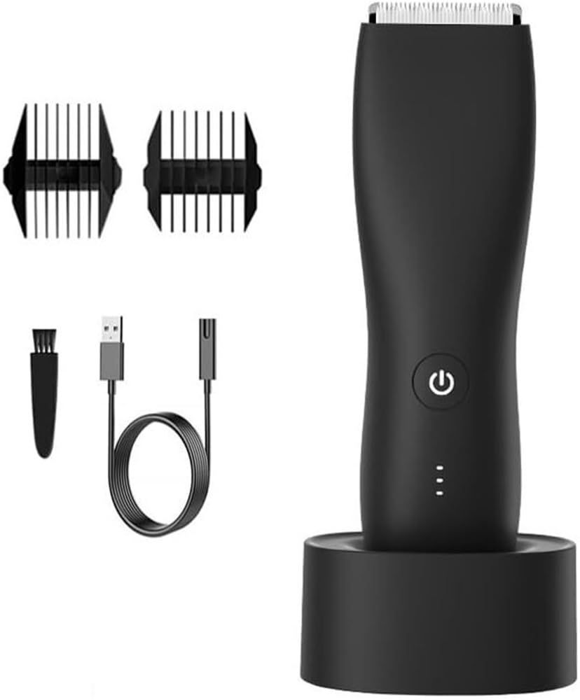 Body Hair Trimmer & Electric Shaver for Men and Women for Pubic Hair, Chest, Legs & Bikini Line, Waterproof & Rechargeable, （7800 Black Bottom）