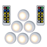 Closet Lights Battery Operated, Push Button, Tap, Press, LED with Remote Controll, Dimmable, Stick on Lights for Cabinet Counter Shelf (Six lights and two remote controls,Battery not included)