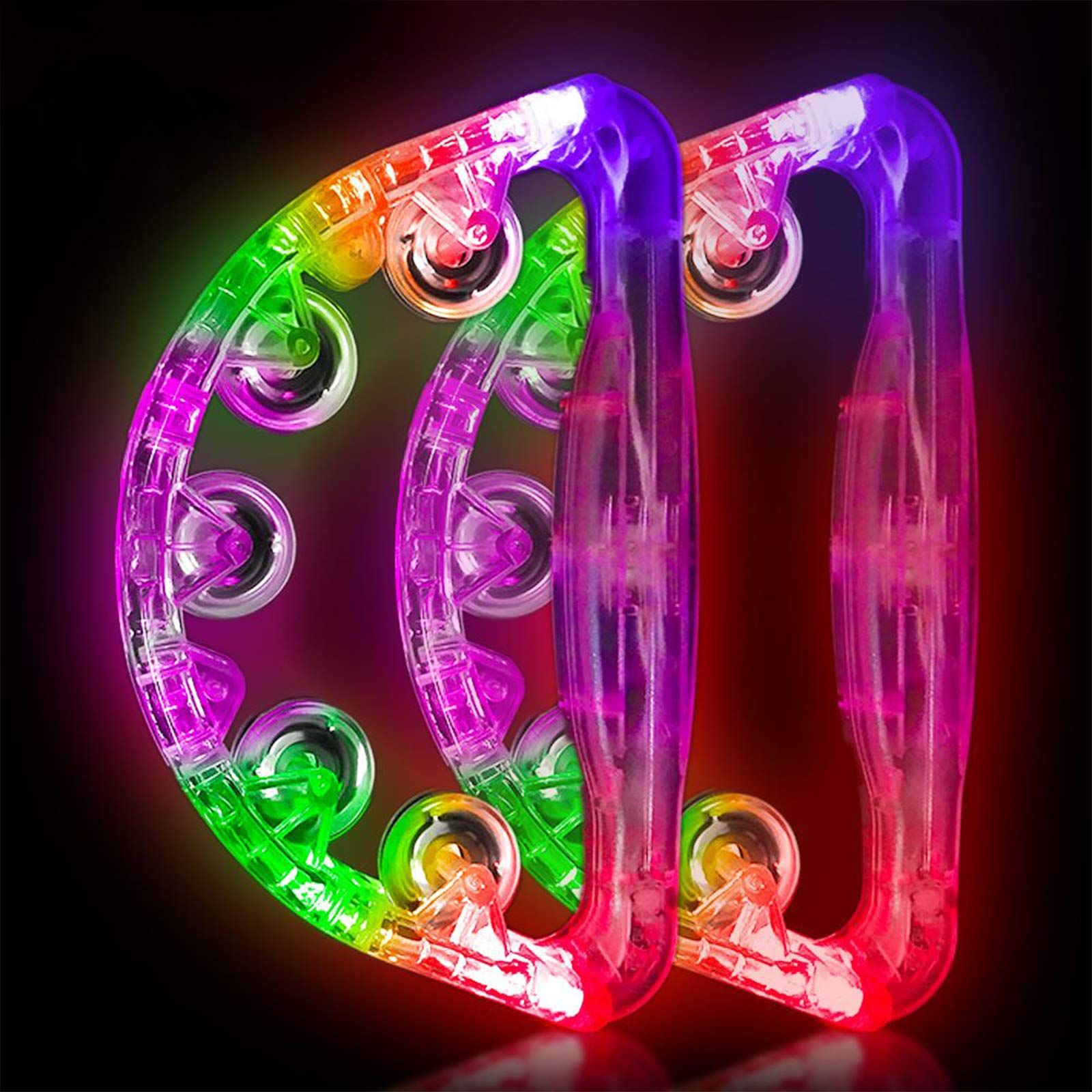 2pcs LED Tambourine for Adults & Kids, Light Up Tamborine Musical Instruments Sensory Toys Autism Gifts Christmas Party Favors Stocking Stuffers ( Colors Randomly Sent)