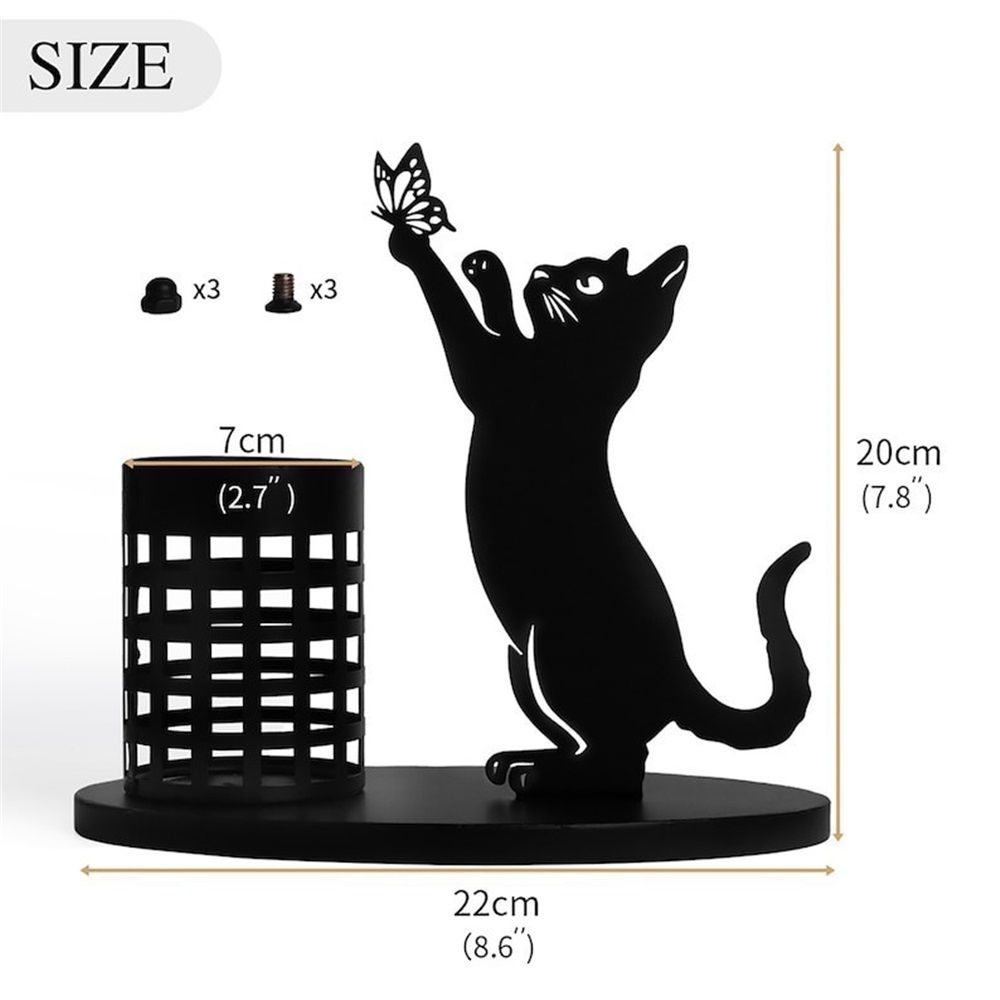 Cat Pen Holder for Desk Cute Black Cat Pencil Holder Metal Desk Accessories Organizer Makeup Brush Pen Cups for Office Home Decor Table Centerpiece Lover Gifts Wome
