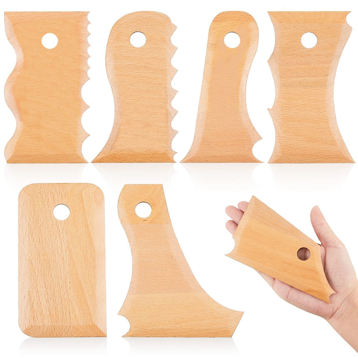 7 pcs Big Size Pottery Foot Shaper Tools Pottery Trimming Tools Ceramics Profile Rib Bundle Foot Shaper for for Carving Clay Molds Clay Ceramics, Beech Wood