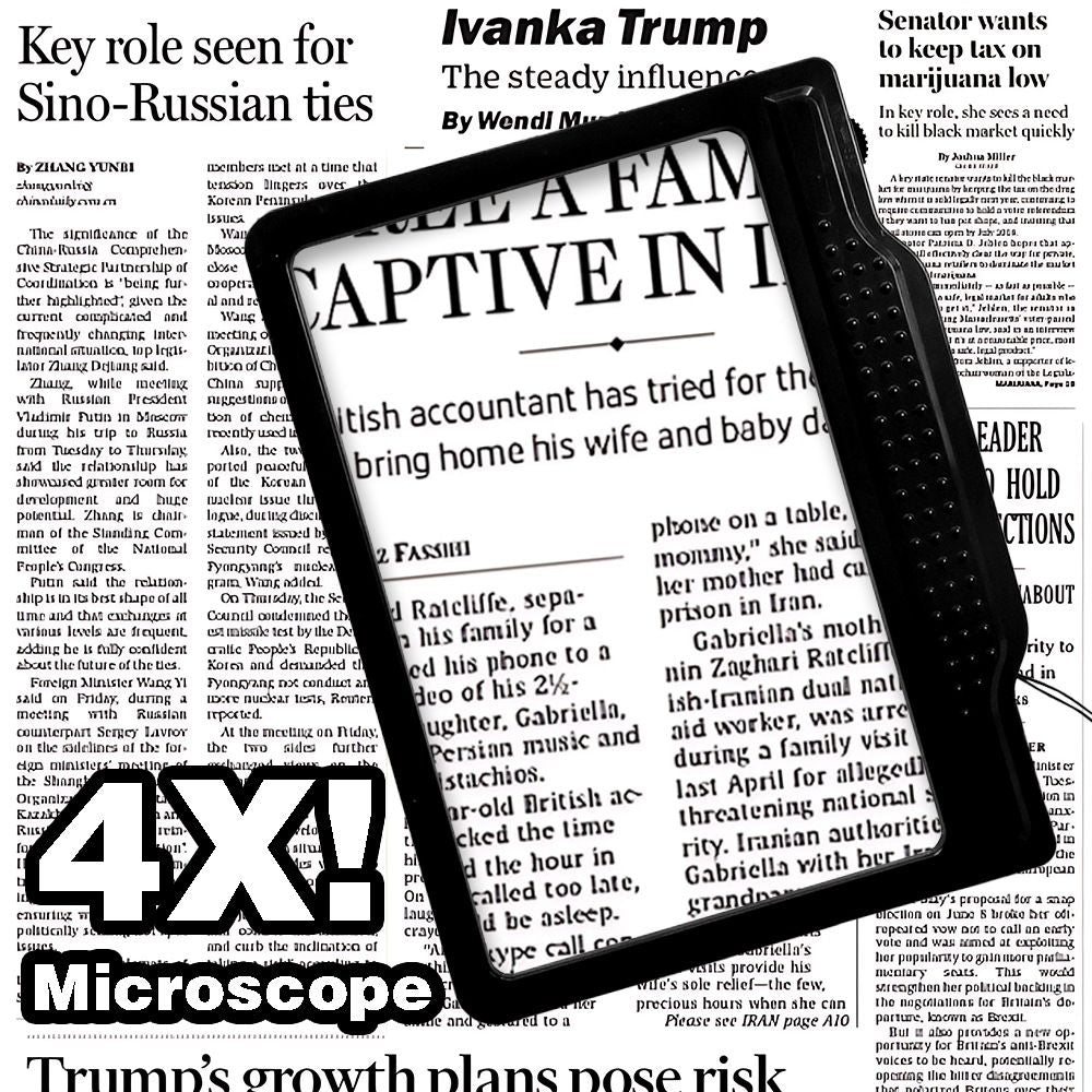 4X Magnifying Glass for Reading, Large Bright Full Page Magnifier with Light, Handheld LED Dimmable Lighted, Lightweight Book Magnifier for Reading Small Prints Seniors Low Vision