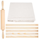 12 Pcs Pottery Tools Include 1 Wood Rolling Pin Sculpting Polymer Clay Tools 1 Portable Pottery Wedging Board/Linen Tablecloth and 10 Pcs 5 Size Teaching Rolling Mud Stick Guide (Tablecloth)