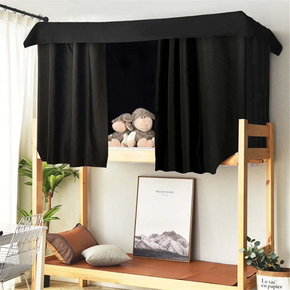 Heavy-Duty Blackout Bottom Bunk Bed Curtains Privacy Canopy Twin Size for Home Dorm, 2 Panels, Black