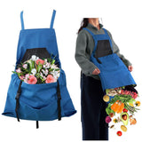 Berry&Bird Harvest Apron, Canvas Gardening Apron with Pockets and Harvesting Pouch Waterproof Harvesting Apron（blue）