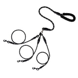No Tangle 3 Dog  - Main Lead Rope with Padded Handle, Three Detachable Leash Splitters, Heavy-Duty Clip,  Walking, Running, Small, Medium, Large Dogs (Black)