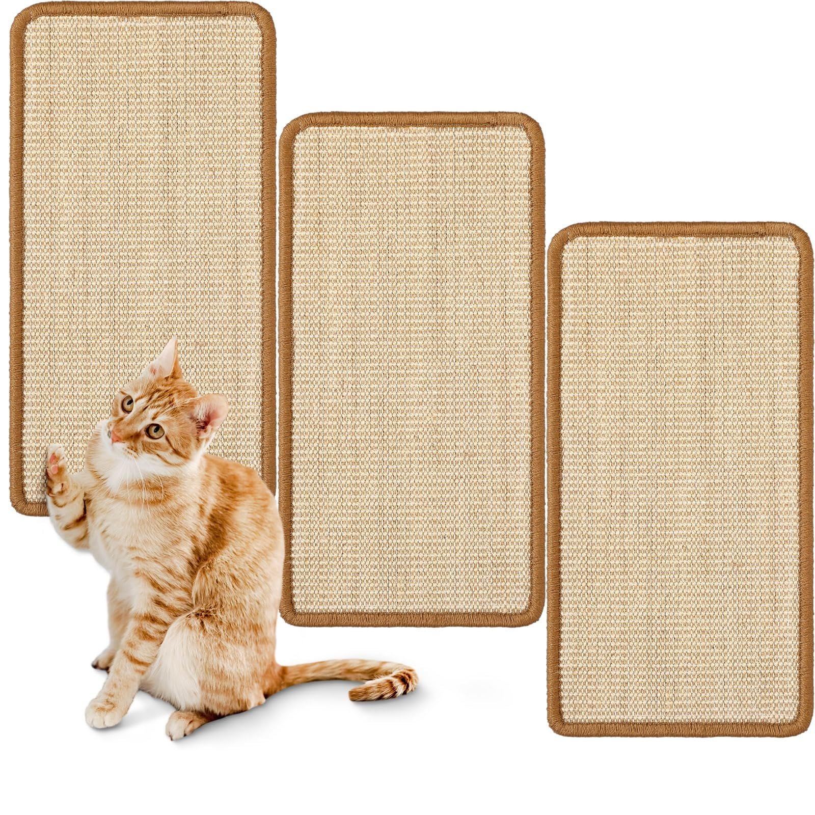 3 Packs Cat Scratching Mat, 15.7 x 11.8 Inch Natural Sisal Cat Scratch Pad Mats for Indoor Cats, Horizontal Cats Wall Scratcher Kitten Floor Rug, Furniture Protector