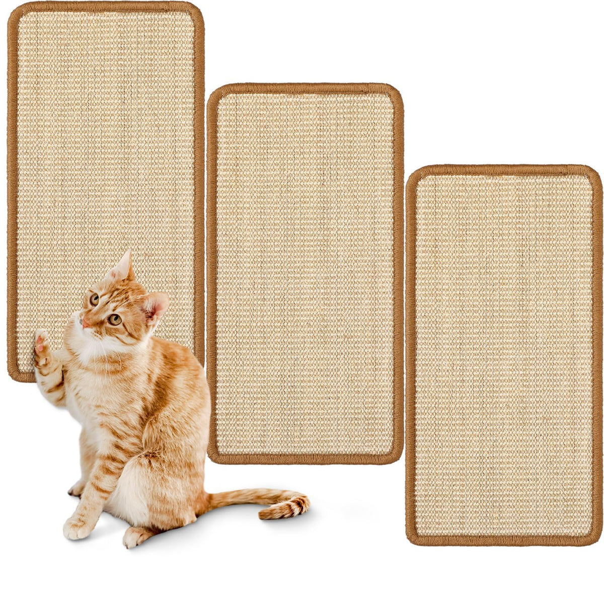 3 Packs Cat Scratching Mat, 15.7 x 11.8 Inch Natural Sisal Cat Scratch Pad Mats for Indoor Cats, Horizontal Cats Wall Scratcher Kitten Floor Rug, Furniture Protector