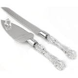 2 set Elegant Cake Knife and Server Set Stainless Steel with Crystal Handle - Perfect for Weddings Anniversaries,and Special Celebrations (Sliver)（Two knives and shovels）