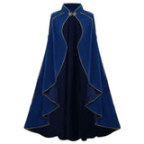 Women's Medieval Cloak Stand Collar Deluxe Velvet Gold Trim Cape for Adult（110cm blue）Renaissance Cloak with Hood Women Medieval Hooded Cape with Arm Holes for Halloween