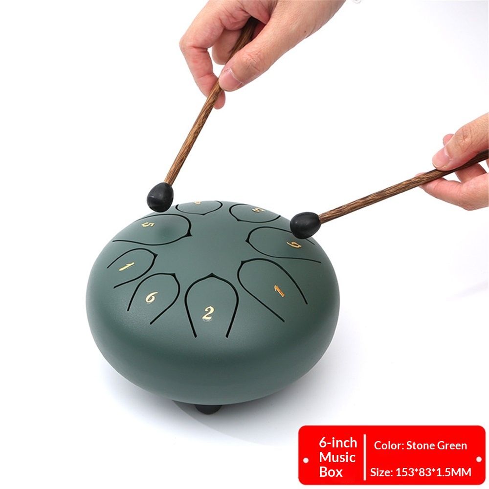 Rain Drum for Outside Garden, 6 Inches 8 Notes Steel Tongue Chakra Drums, Waterproof Meditation Rain Chime, Musical Instruments for Adult Gift with Bag, Music Book, Drum Mallets (Green)
