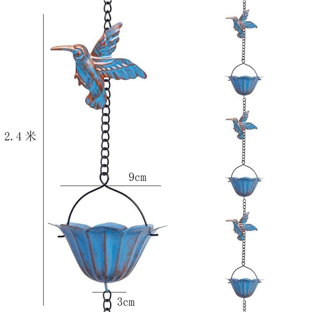 2.4M Rain Chain, Hummingbird Rain Chains for Outside, Copper Rain Chain Bell Decorative Rain Catcher Chain Replacement Downspout for Gutters