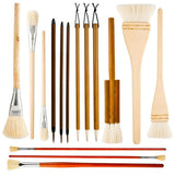 Pottery Brushes for Glazing, 15 Pcs Ceramic Brush Set With Storage Box, Wool Bamboon  for Pottery, Acrylic, Watercolor