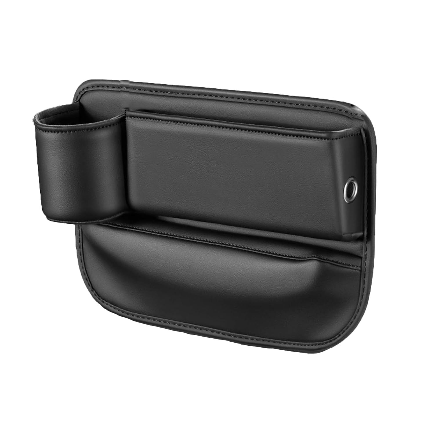 Car Leather Cup Holder Gap Bag, Car Storage Box with Cup Holder,Seat Storage Box Gap Filler Organizer for Glasses Phone Keys and Cards (Black, Driver's Seat)