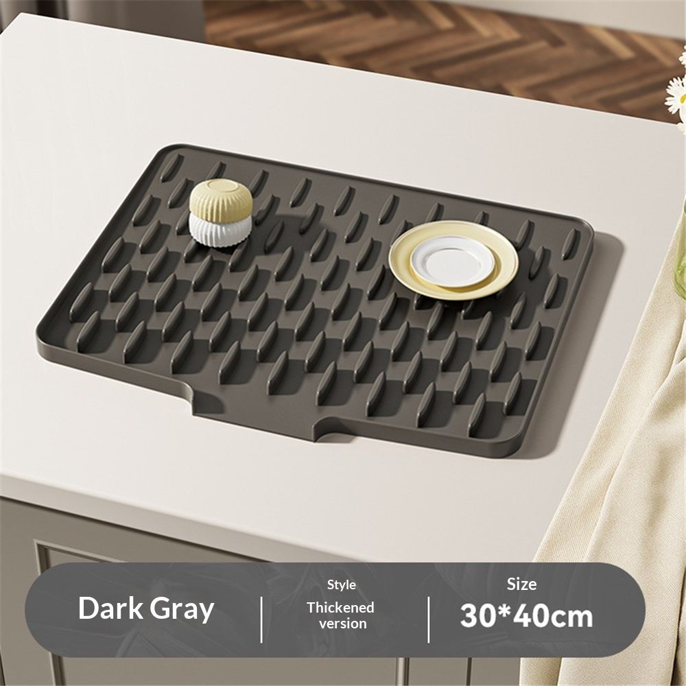 Dish Drying Mat with Board Drain, Heat Resistant Drying Matt Kitchen Counter & Silicone Dish Drying Mat, Quick-Dry Dish Drying Pad That Protects Countertops and Is Easy to Clean.( Grey)